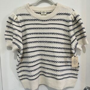 St. John's Bay Cream and Navy Striped Knit Top